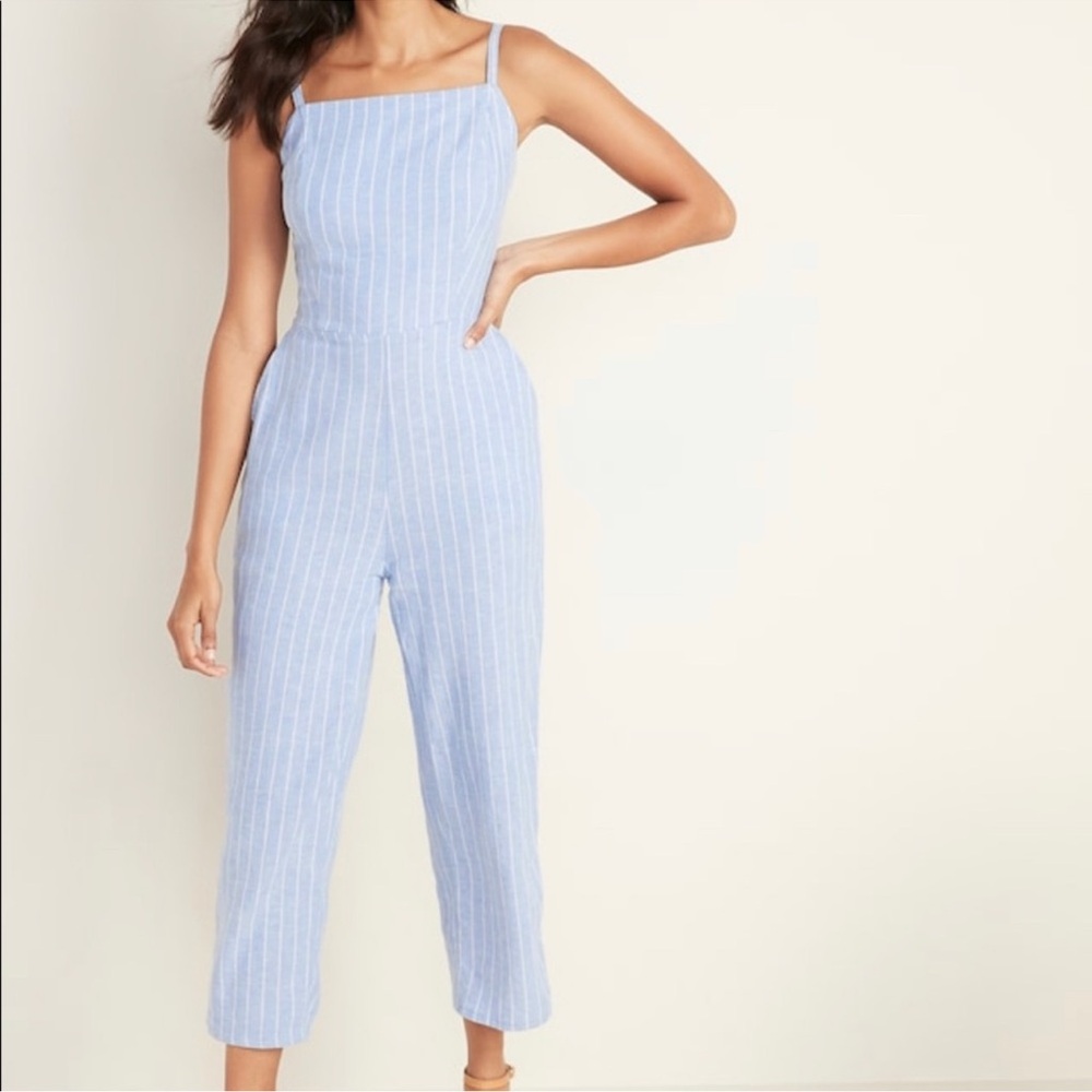 Old navy blue striped jump suit
